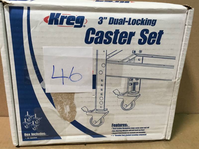 lot 46 image: Kreg 3 in. Dual Locking Caster Set (Set of 4) n good condition