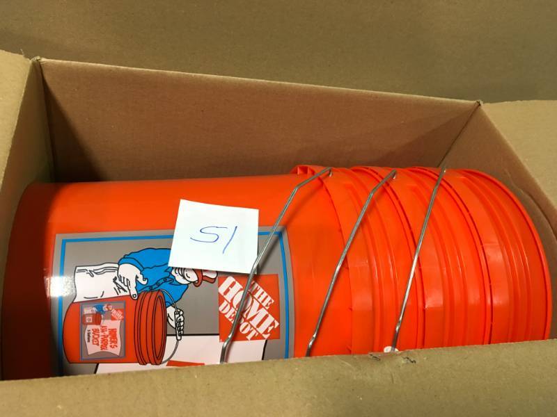 lot 51 image: The Home Depot 5 Gal. Homer Bucket QTY 3 not used