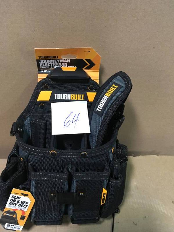 lot 64 image: TOUGHBUILT Journeyman Electrician Pouch Shoulder Strap, Black in good condition