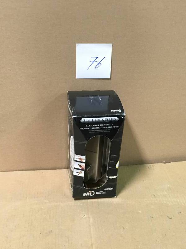 lot 76 image: Morning Industry Single Cylinder Satin Nickel Touch Pad and Remote Electronic Deadbolt in good condition