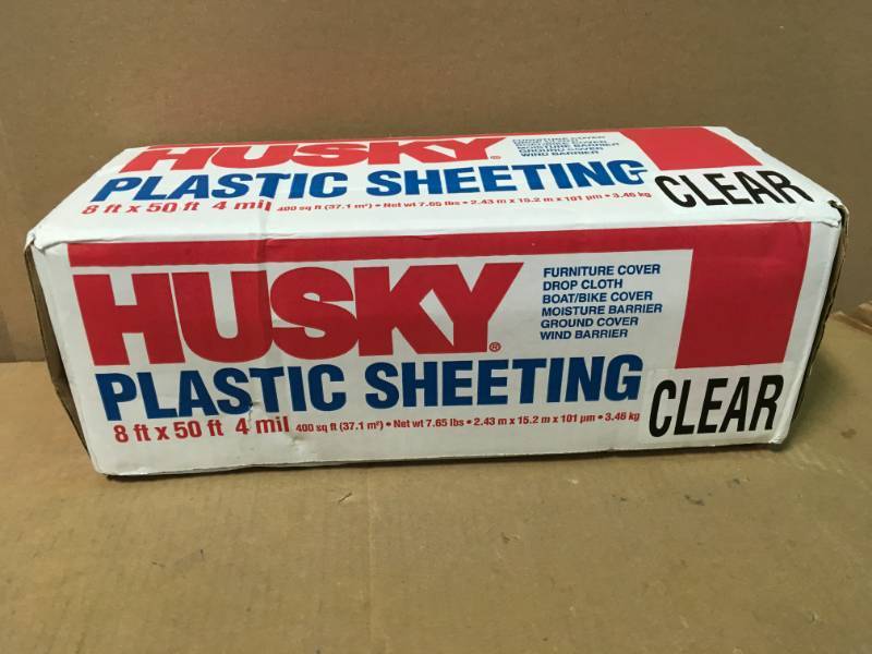 lot 81 image: HUSKY 50 ft. x 8 ft. Clear 4 mil Plastic Sheeting not used