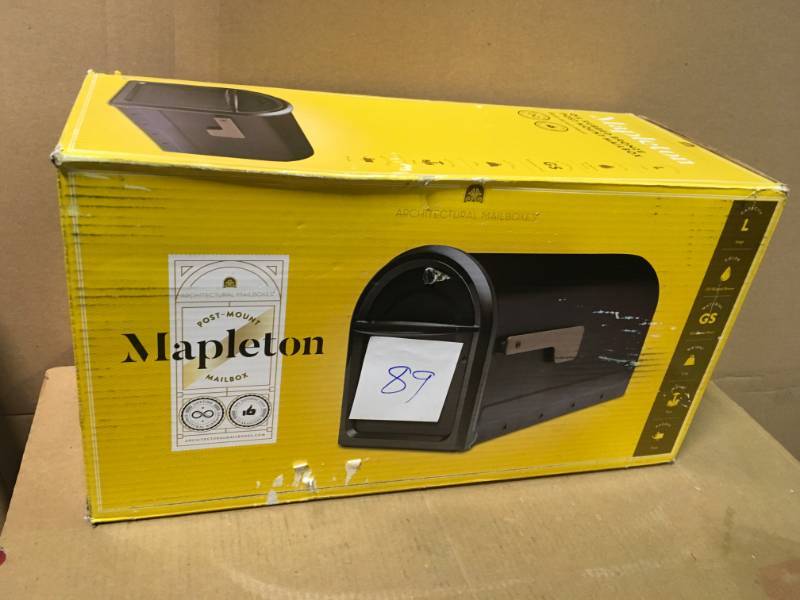 lot 89 image: Architectural Mailboxes Mapleton Post Mount Mailbox Rubbed Bronze with Premium Champagne Flag in good condition