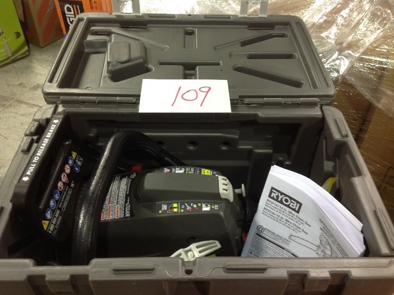 lot 109 image: RYOBI 18 in. 38cc 2-Cycle Gas Chainsaw with Heavy Duty Case in good conditions