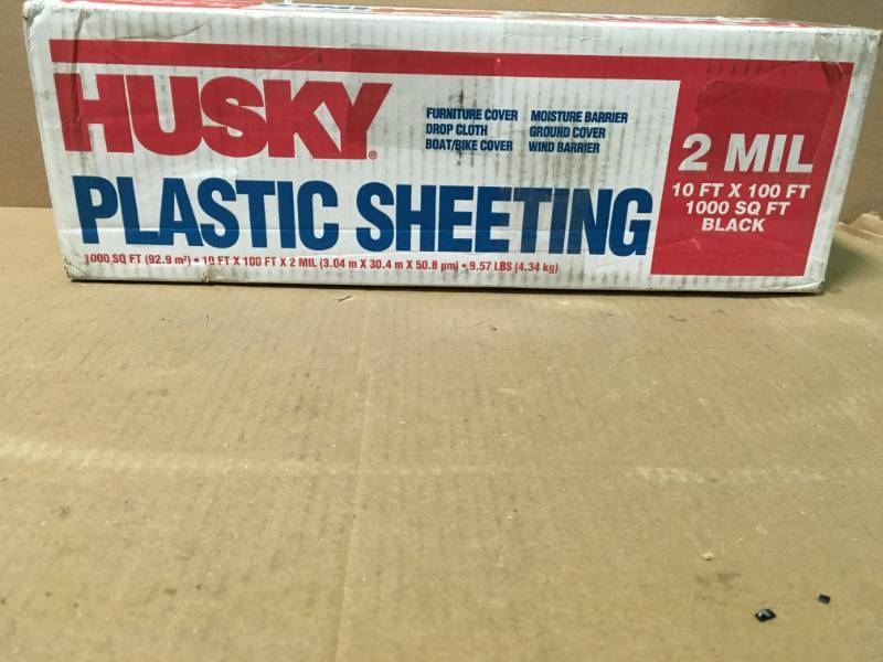 lot 5 image: HUSKY 10 ft. x 100 ft. Black 2 mil Plastic Sheeting not used