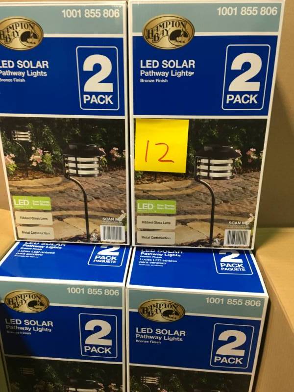 lot 12 image: Hampton Bay Solar Bronze Outdoor Integrated LED New Age Pagoda Landscape Path Light (2-Pack) QTY 4 not used