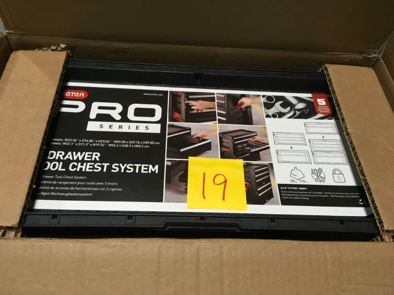 lot 19 image: Keter 22 in. 5-Drawer Modular Roller Cabinet Tool Chest in Black not used