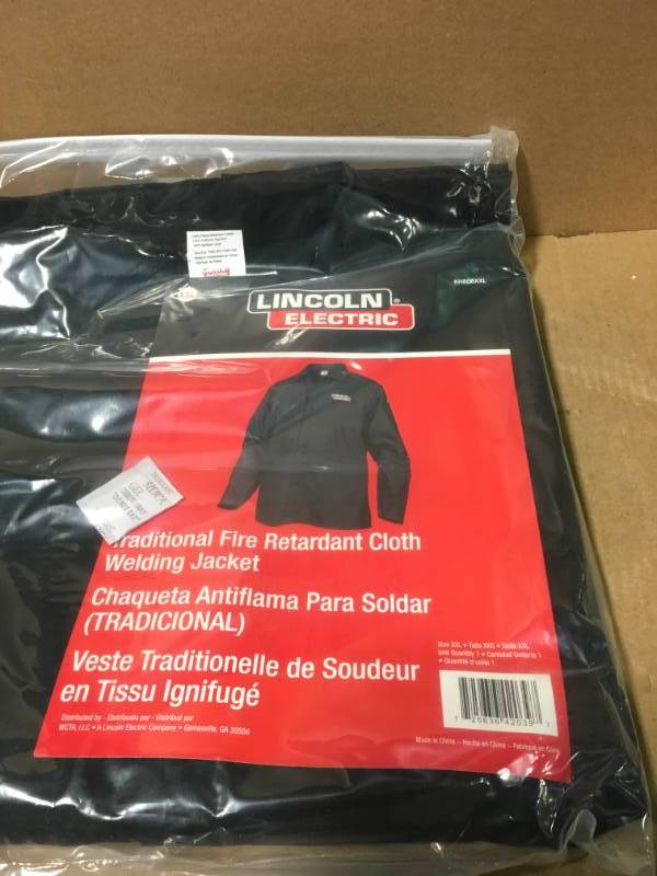 lot 25 image: Lincoln Electric Fire Resistant XX-Large Black Cloth Welding Jacket in very good condition