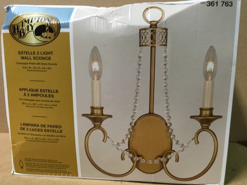 lot 31 image: Hampton Bay Estelle 2-Light Champagne Sconce in very good condition