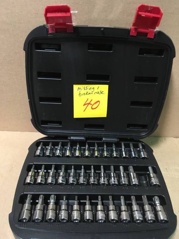 lot 40 image: Husky 38 in. Drive Master Bit Socket Set (37-Piece) MISSING ONE PC CASE IS BROKEN