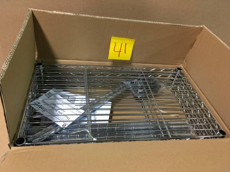 lot 41 image: Sandusky 32 in. H x 20 in. W x 12 in. D 4-Shelf Light Duty Chrome Wire Shelving Unit in very good condition