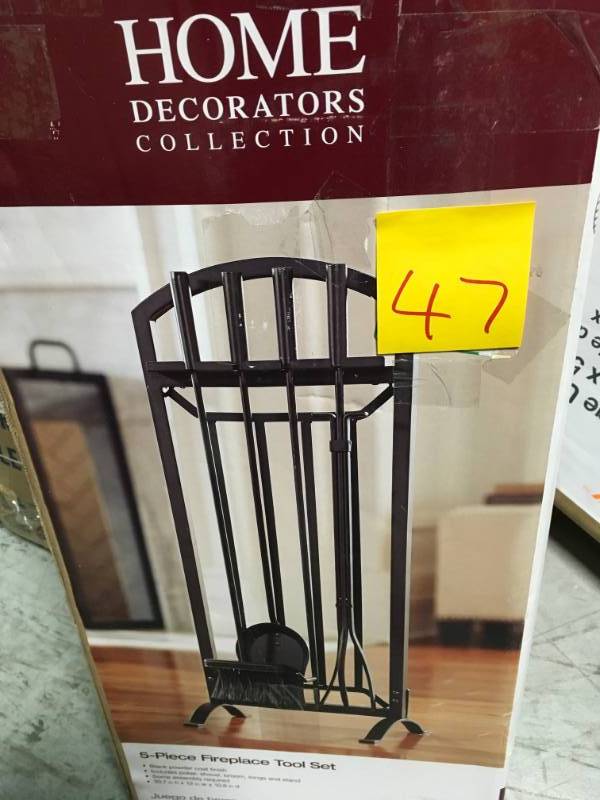 lot 47 image: Home Decorators Collection 5-Piece Fireplace Tool Set in Black not used