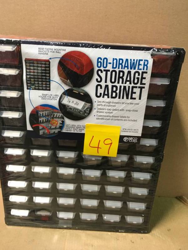 lot 49 image: TAFCO Product 60-Compartment Small Parts Organizer, Red in very good condition