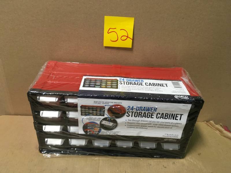 lot 52 image: TAFCO Product 24-Compartment Small Parts Organizer, Red in very good condition