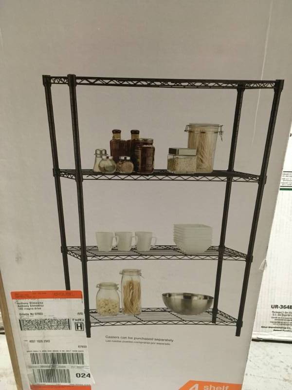 lot 71 image: HDX 54 in. H x 36 in. W x 14 in. D 4 Shelf Wire Unit in Chrome HD18481302BPS in very good condition
