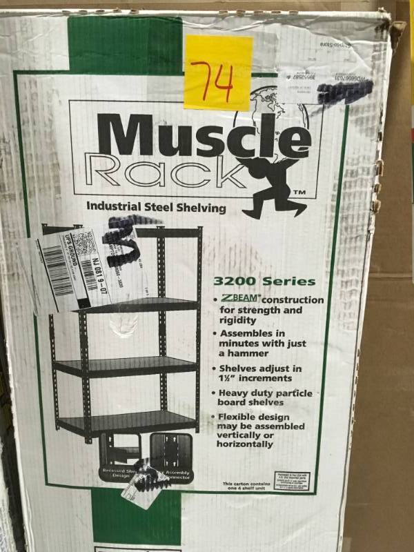 lot 74 image: Edsal 60 in. H x 36 in. W x 18 in. D 4-Shelf Steel Shelving Unit in Black in very good condition