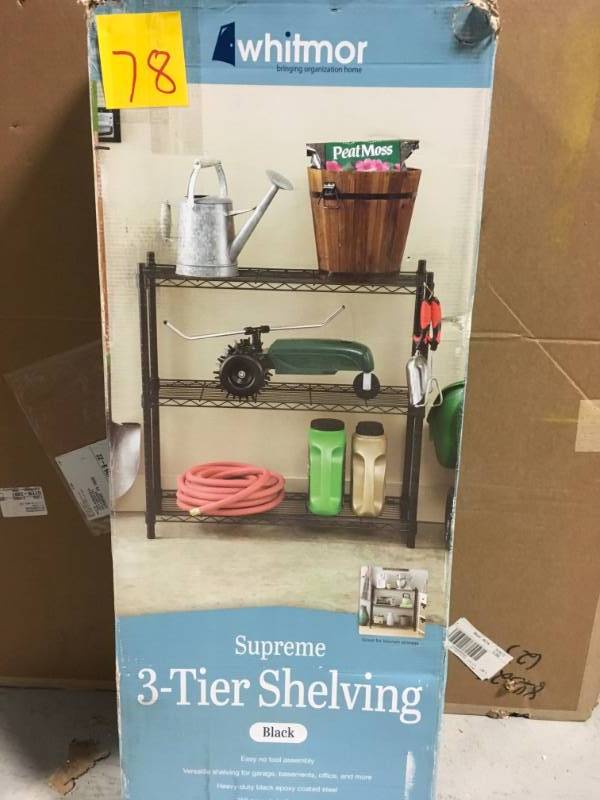 lot 78 image: Whitmor Deluxe Rack Collection 36 in. x 36 in. Supreme 3-Tier Shelving in Black in very good condition