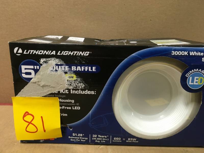 lot 81 image: Lithonia Lighting 5 in. Matte White Recessed Baffle Integrated LED Lighting Kit not used