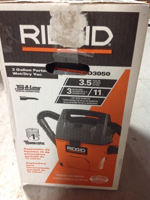 lot 105 image: RIDGID 3 Gal. wet dry vac in very good condition