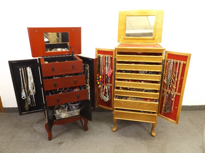 lot 96 image: 2 PACKED Jewelry Armoires FILLED with Costume Jewelry