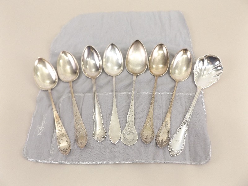 lot 25 image: 11.43 Ounces (323.9 Grams) of Antique .830 Silver Large Serving Spoons