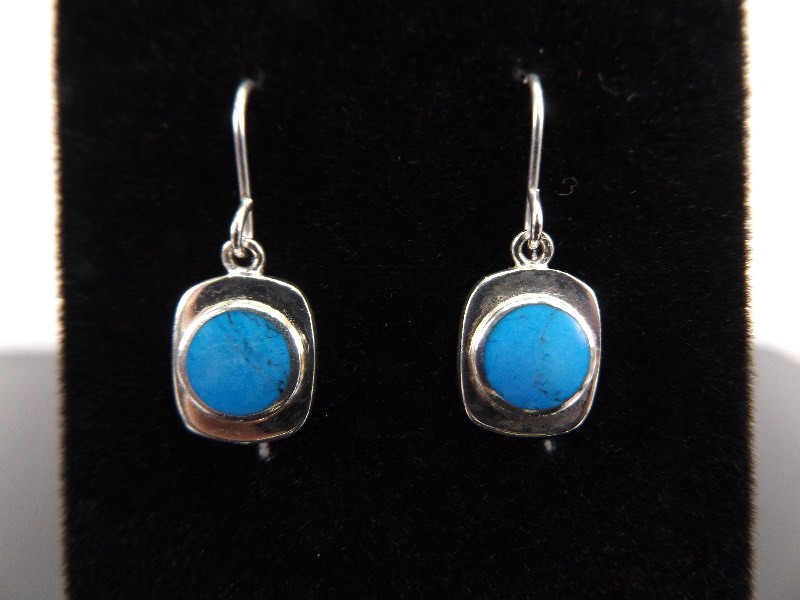 lot 33 image: .925 Sterling Silver Inlayed Turquoise Earrings