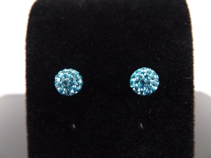 lot 36 image: .925 Sterling Silver Crystal Teal Ball Earrings