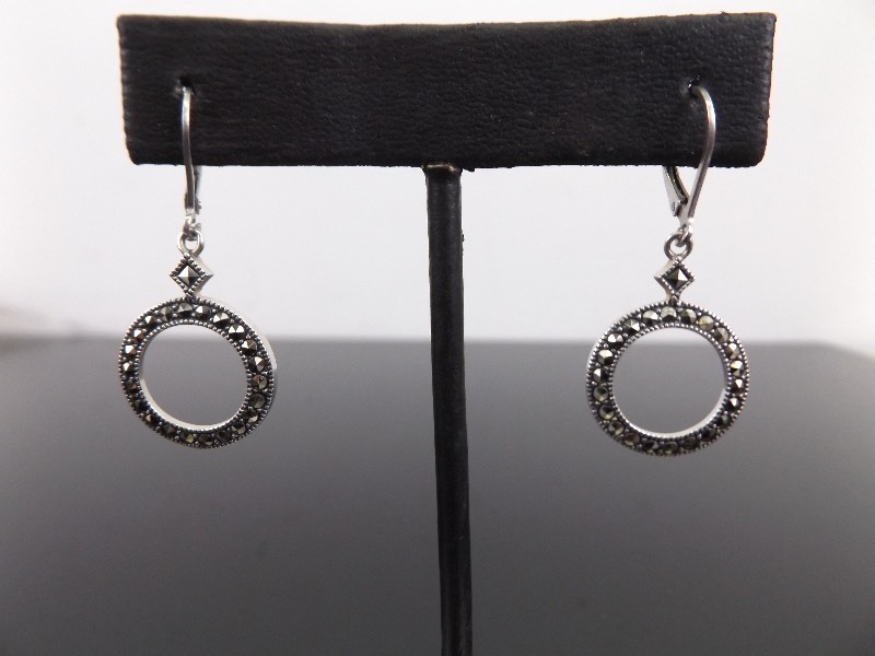 lot 42 image: .925 Sterling Silver Judith Jack Art Nouveau Hoop Dangle Earrings