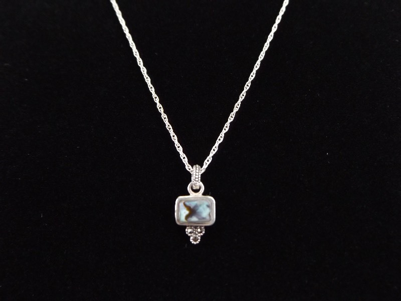 lot 60 image: .925 Sterling Silver Faceted Black Crystal Pendant Necklace