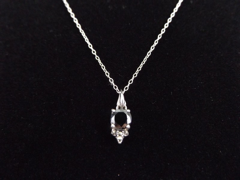 lot 59 image: .925 Sterling Silver Faceted Black Crystal Pendant Necklace