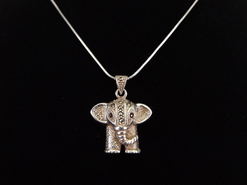 lot 62 image: .925 Sterling Silver Art Nouveau Elephant Pendant Necklace