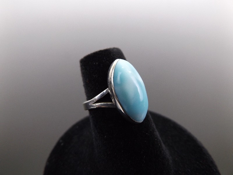 lot 76 image: .925 Sterling Silver Larimar Cabochon Ring Size 5