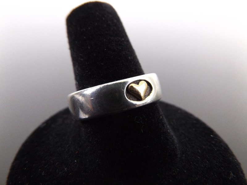 lot 83 image: .925 Sterling Silver 14k Heart Ring Size 9.25