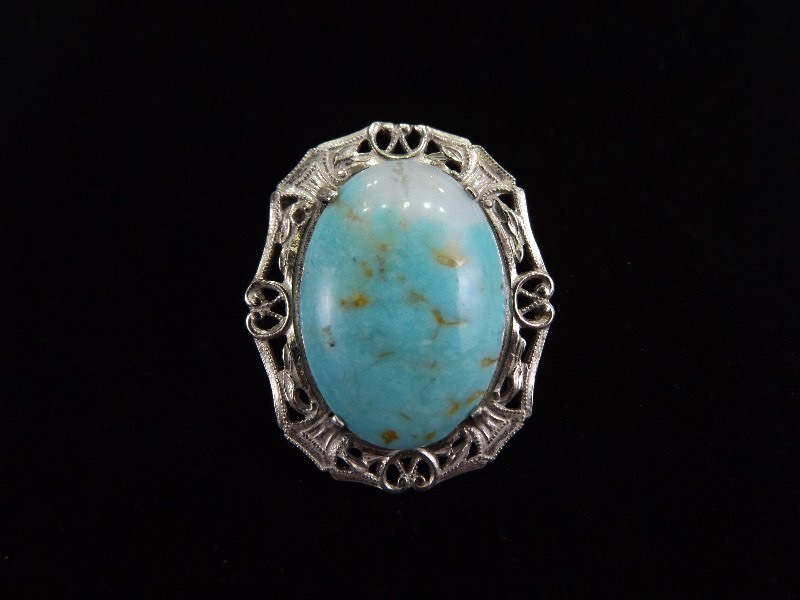 lot 89 image: Antique .925 Sterling Silver Larimar Cabochon Brooch