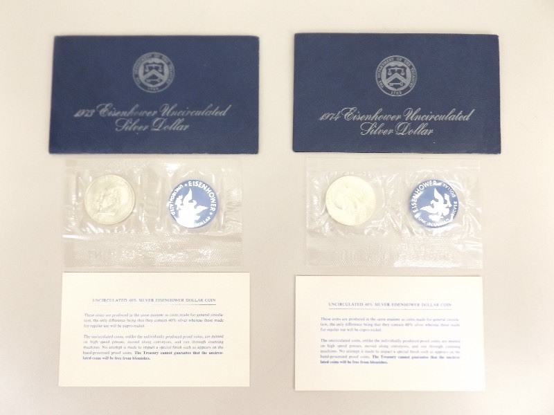 lot 9 image: 1973 and 1974 US Mint Eisenhower Silver Dollars
