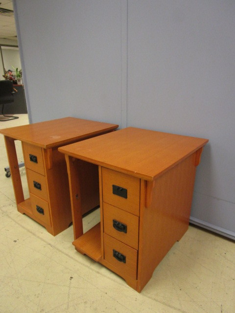 WOOD END TABLES WITH BUILT IN MAGAZINE RACK