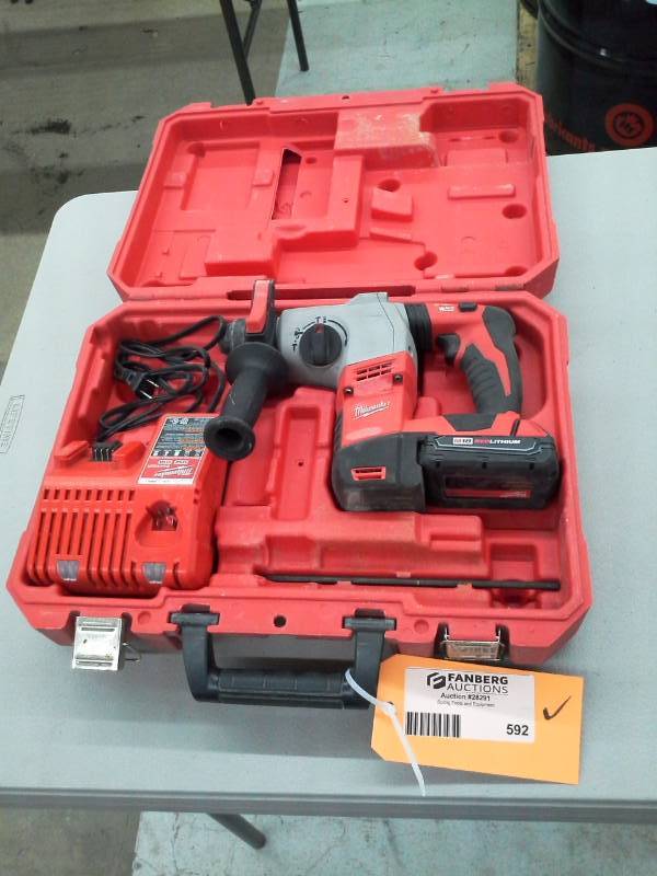 lot 592 image: Milwaukee Electric Tool Corp. 18VDC Cordless Rotary Hammer with Battery, Charger, Case