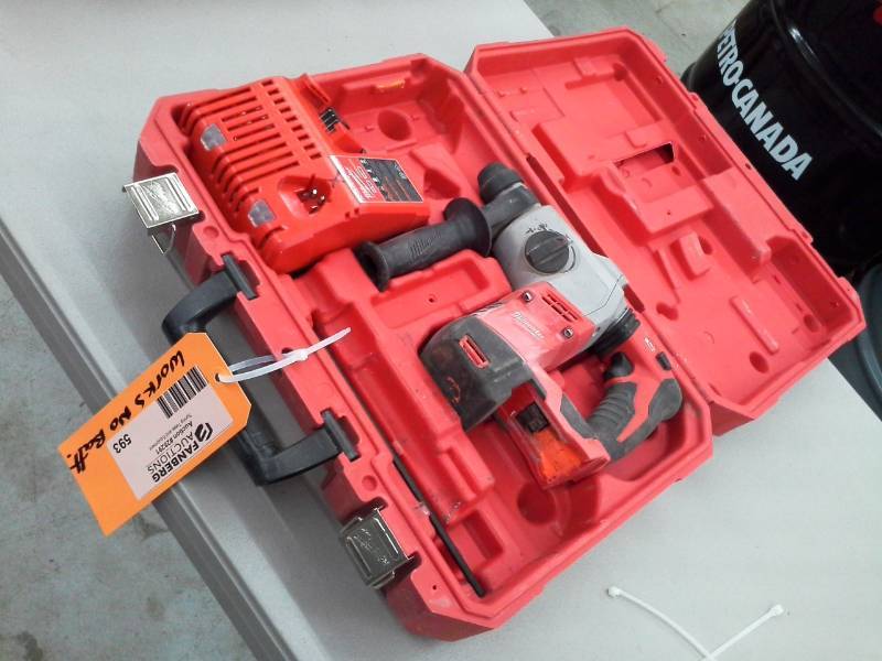 lot 593 image: Milwaukee Electric Tool Corp. 18VDC Cordless Rotary Hammer with Battery, Charger, Case