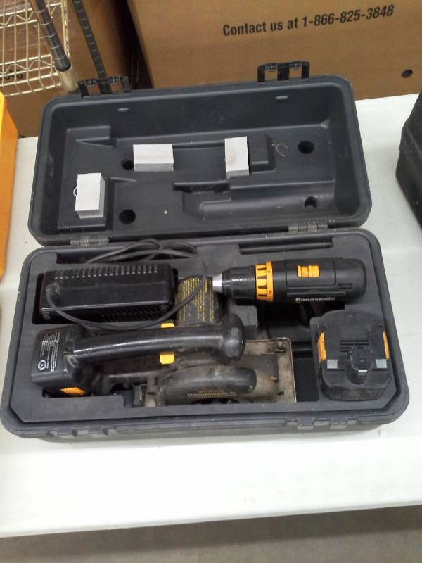 lot 601 image: Panasonic 15.6VDC Cordless Drill and Metal Cutter with Battery, Charger, Case