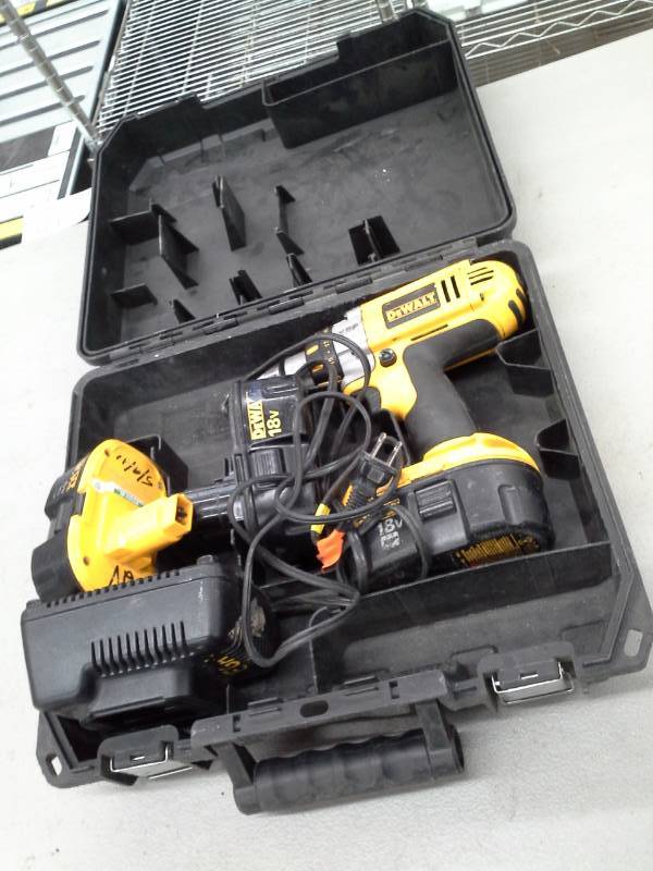 lot 696 image: DeWalt DC920 18VDC Cordless Drill Driver with 2-Batteries, Charger, Case