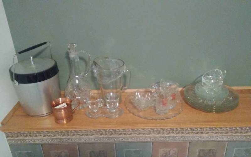 lot 23 image: Lot Of Glass Ware, Bar Ware, Dishes, Decanter, Ice Bucket