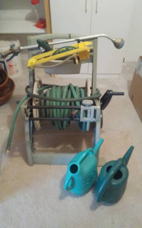 lot 42 image: Hose Reel, Watering Cans & Sprinklers