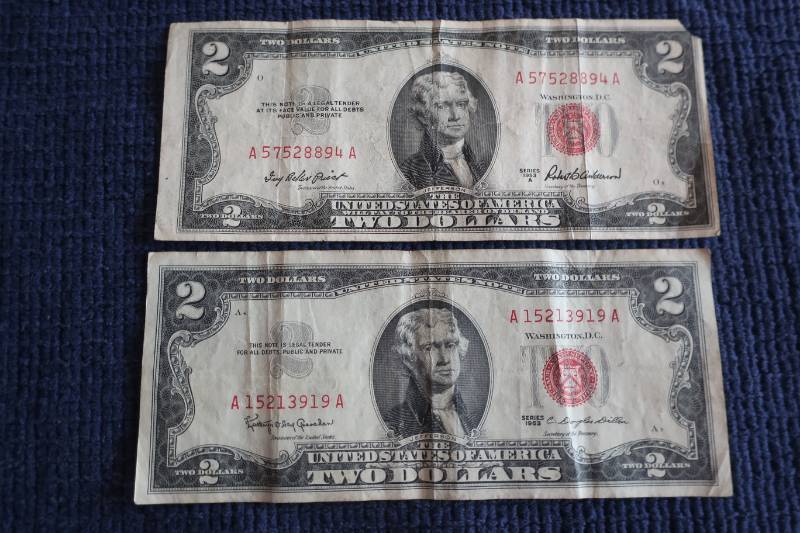 2 Red Seal $2 Bills - 1953A & 1963