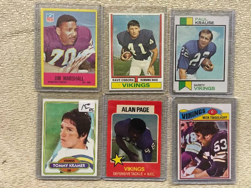 6 Vintage Minnesota Vikings Cards