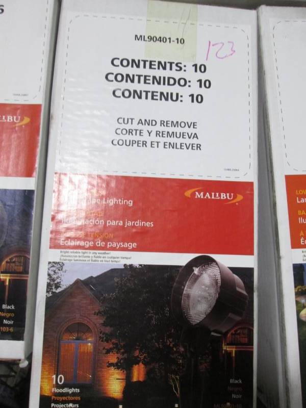 lot 123 image: Box of new Malibu landscape lightin...