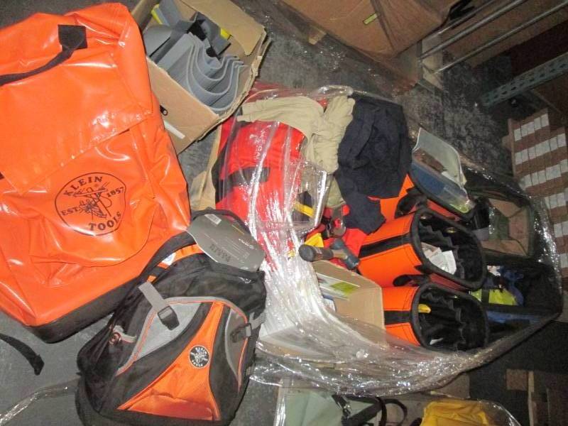 lot 196 image: Pallet of electrician tool bags and...