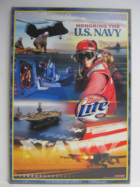 lot 26 image: US Navy & Miller Lite Beer Sign on Wood