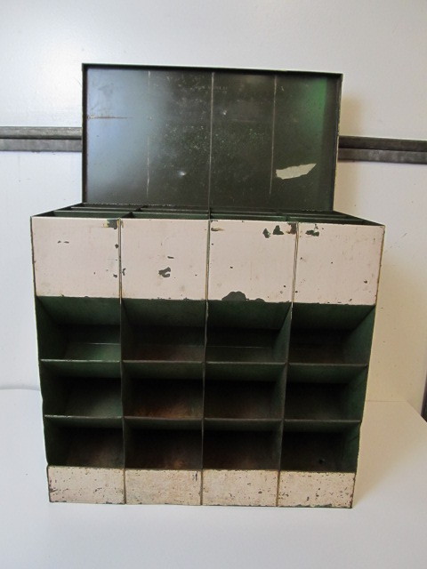 lot 67 image: Old Vintage LYON Industrial Steel Hardware Organizer Cabinet