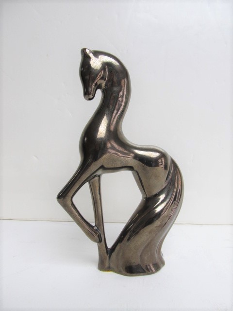 lot 44 image: Vintage Mid Century Art Pottery Gold Horse Statue