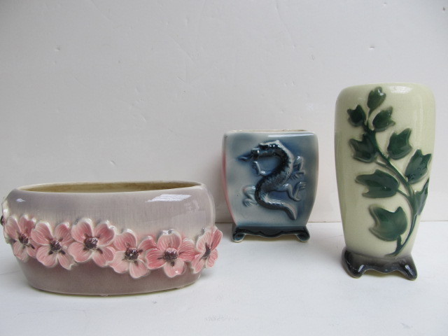 lot 54 image: 3 Vintage ROYAL COPLEY Art Pottery Planters