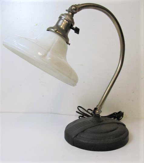 lot 113 image: Vintage Industrial GE Desk Lamp wMilk Glass Shade